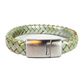 B&L gevlochten leren armband groen